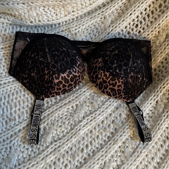NWT Victoria’s Secret very sexy, push-up bra size 38 DD shine strap leopard lace - Picture 9 of 10